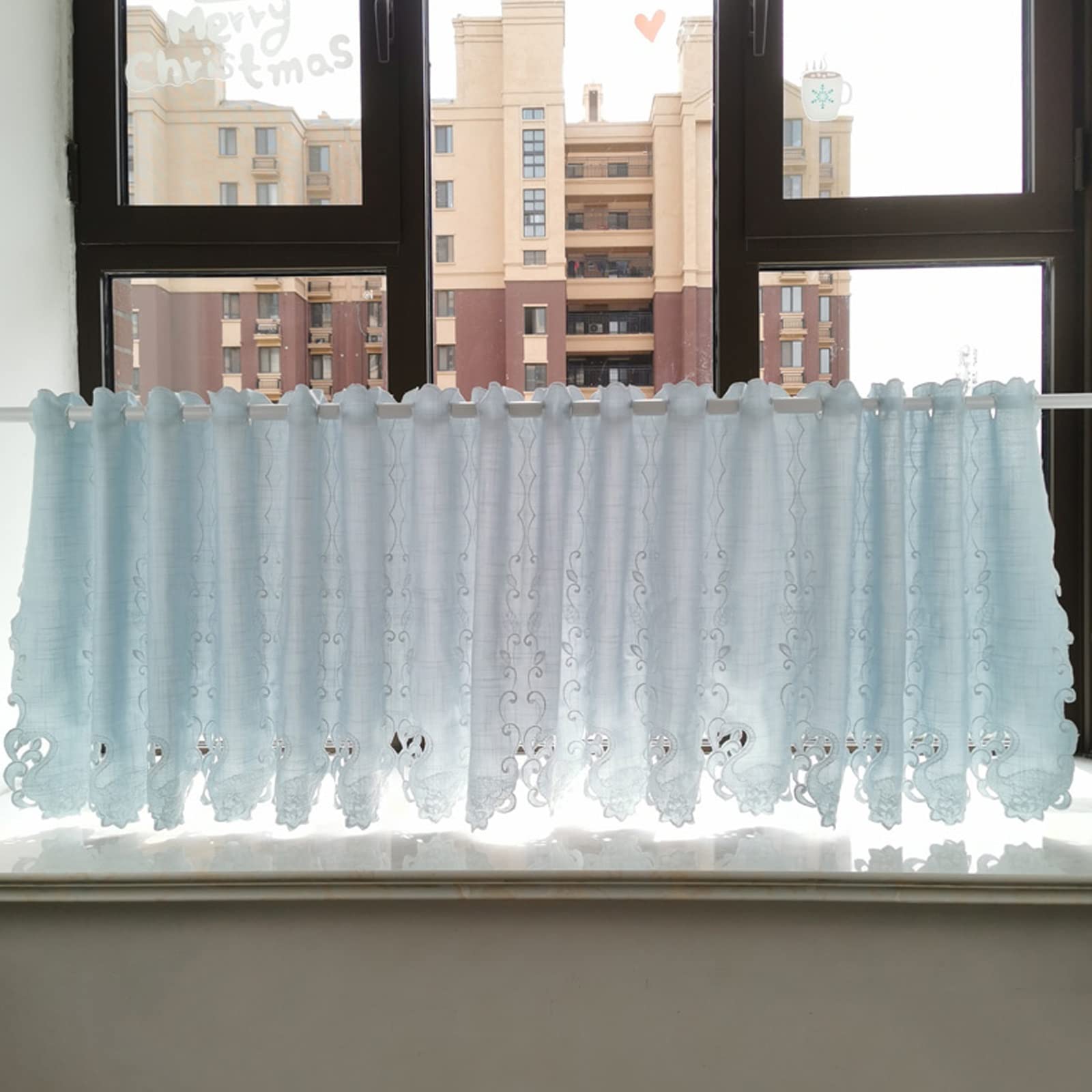 Rideau filtrant de cuisine bleu en tissu doux pour la terrasse