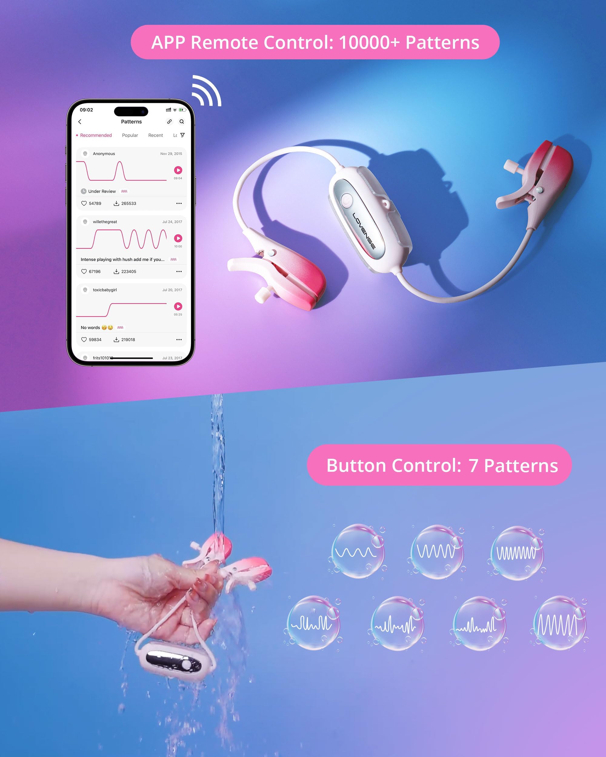 LOVENSE Gemini Vibrating Nipple Clamps, Bluetooth Adjustable Nipple Stimulator with App Remote Control, Rechargeable Sex Toys for Women Men Couples Play Two-Color Gradient