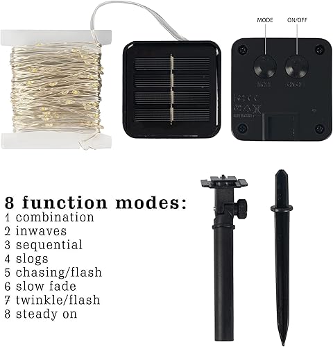 Miniatura 3 de Dazzle Bright Paquete de 4 tiras de luces solares para exteriores, total de 160 pies, 480 luces LED solares impermeables, 8 modos, luces de alambre