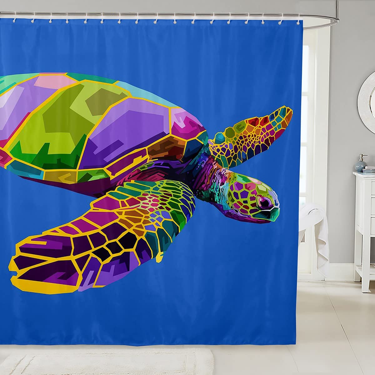 Tenda da bagno con tartaruga marina, per decorazione del bagno, con stampa a tema oceano, impermeabile, con 12 fori, in tessuto vecchio, per vasca da bagno, 183 cm di larghezza x 183