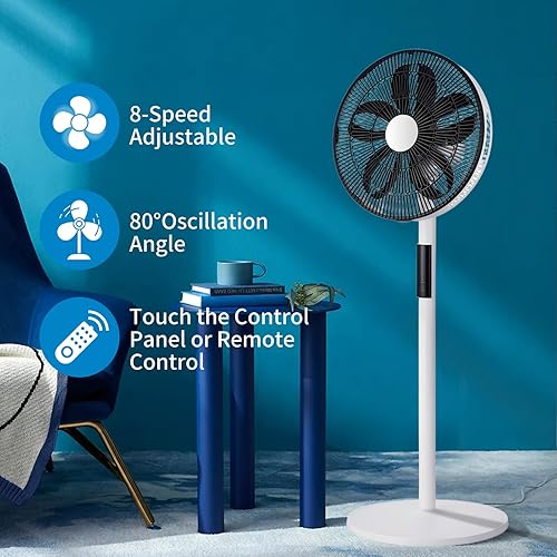 Miniatura 4 de Ventilador de pie para dormitorio, 8 velocidades, control remoto de 20 pulgadas, ventilador oscilante para sala de estar, oficina en casa
