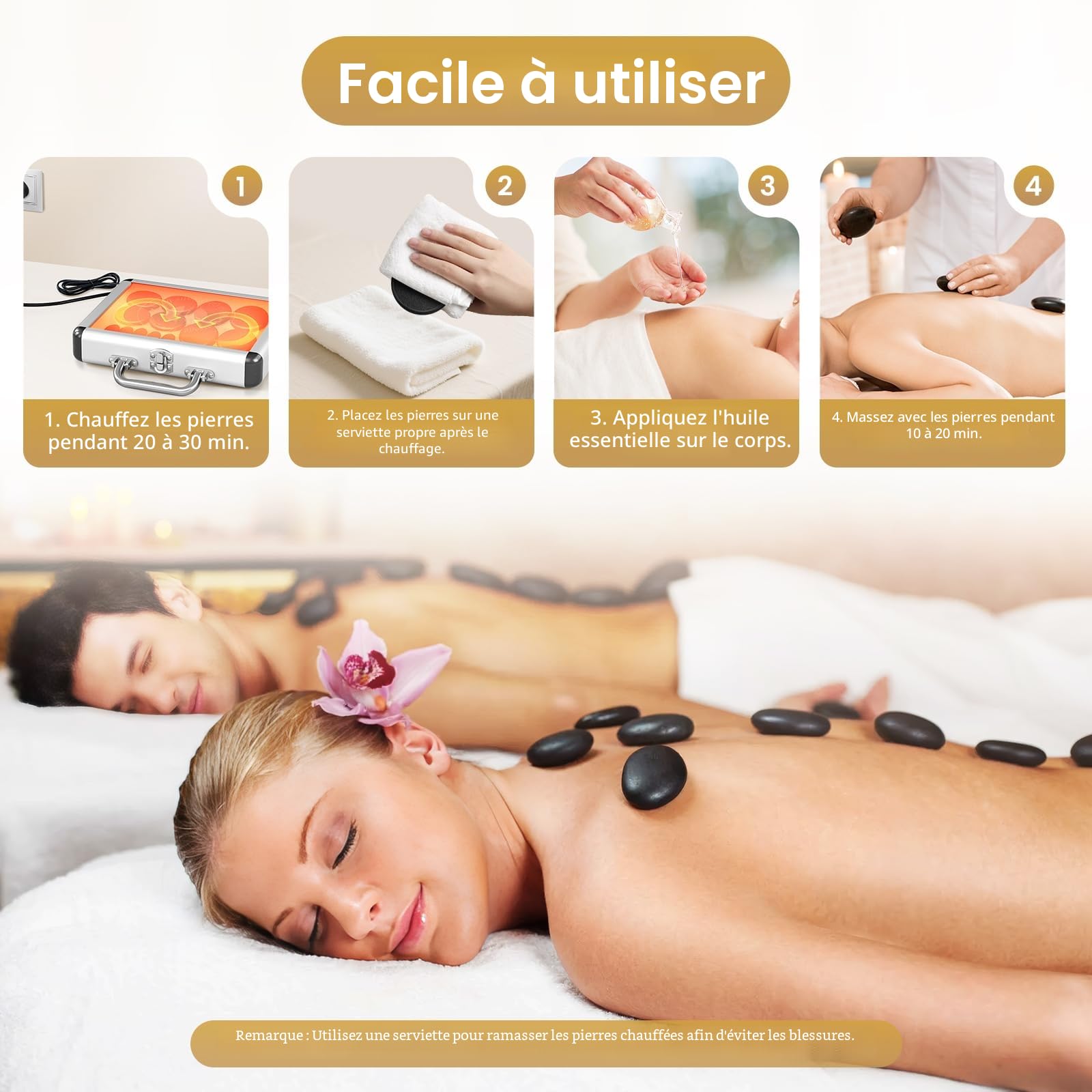 Ensemble de massage aux pierres chaudes, ensemble de massage en basalte avec boîte de chauffage portable, poêle à pierres chaudes à domicile, massothérapie, spa (20)