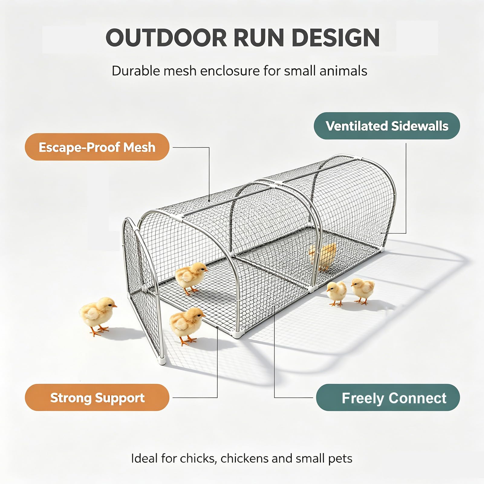 Túnel Exterior Plegable para gallineros, para gallinas, Patos y Conejos | Metal, extensión, Recinto para aves al aire libre, portátil, Instalación rápida, Conectar y desconectar libremente