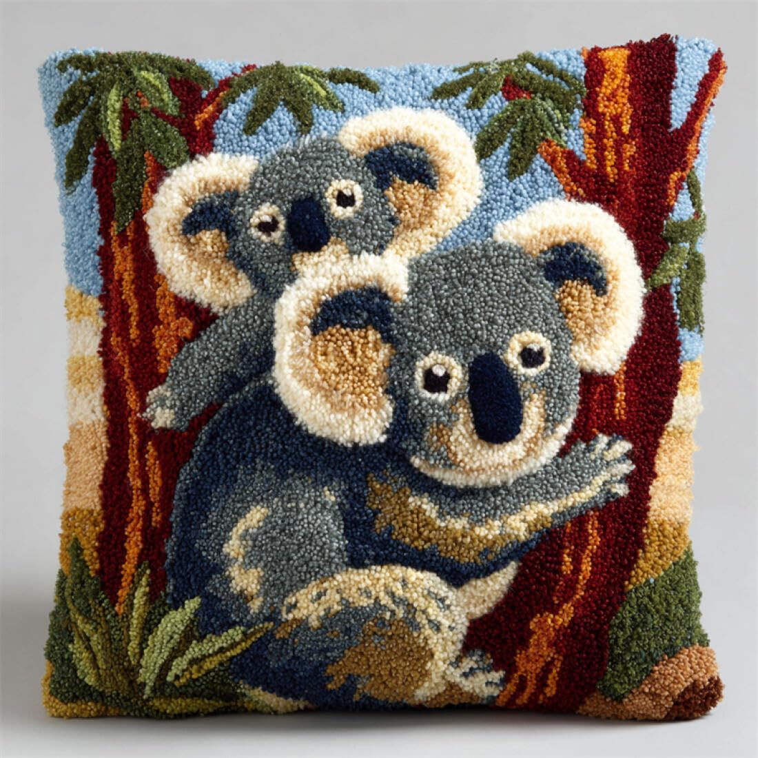 Kitquiver Animal DIY Latch Hook Kit Cartoon Koala DIY Latch Hook Kits Pillow Needlepoint Cushion Kit for Home Décor Needlework Set for Adult Beginners 17x17In
