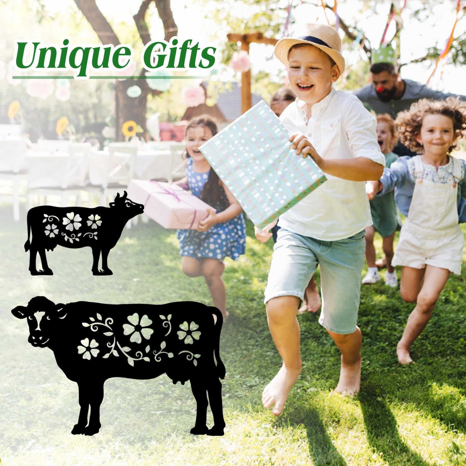 Cow Metal Decorative Garden Stakes Cow Gifts for Women Men Mom Birthday Gifts Silhouette Statues for Garden Decor, Yard Art, Patio, Outside, Lawn Ornaments, Outdoor Decorations