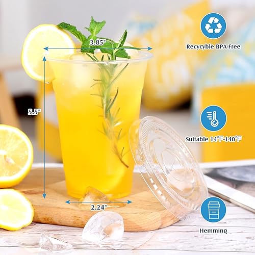 Miniatura 3 de TashiBox 68 juegos de vasos de plástico de 24 onzas con tapas planas, vasos desechables transparentes para bebidas frías