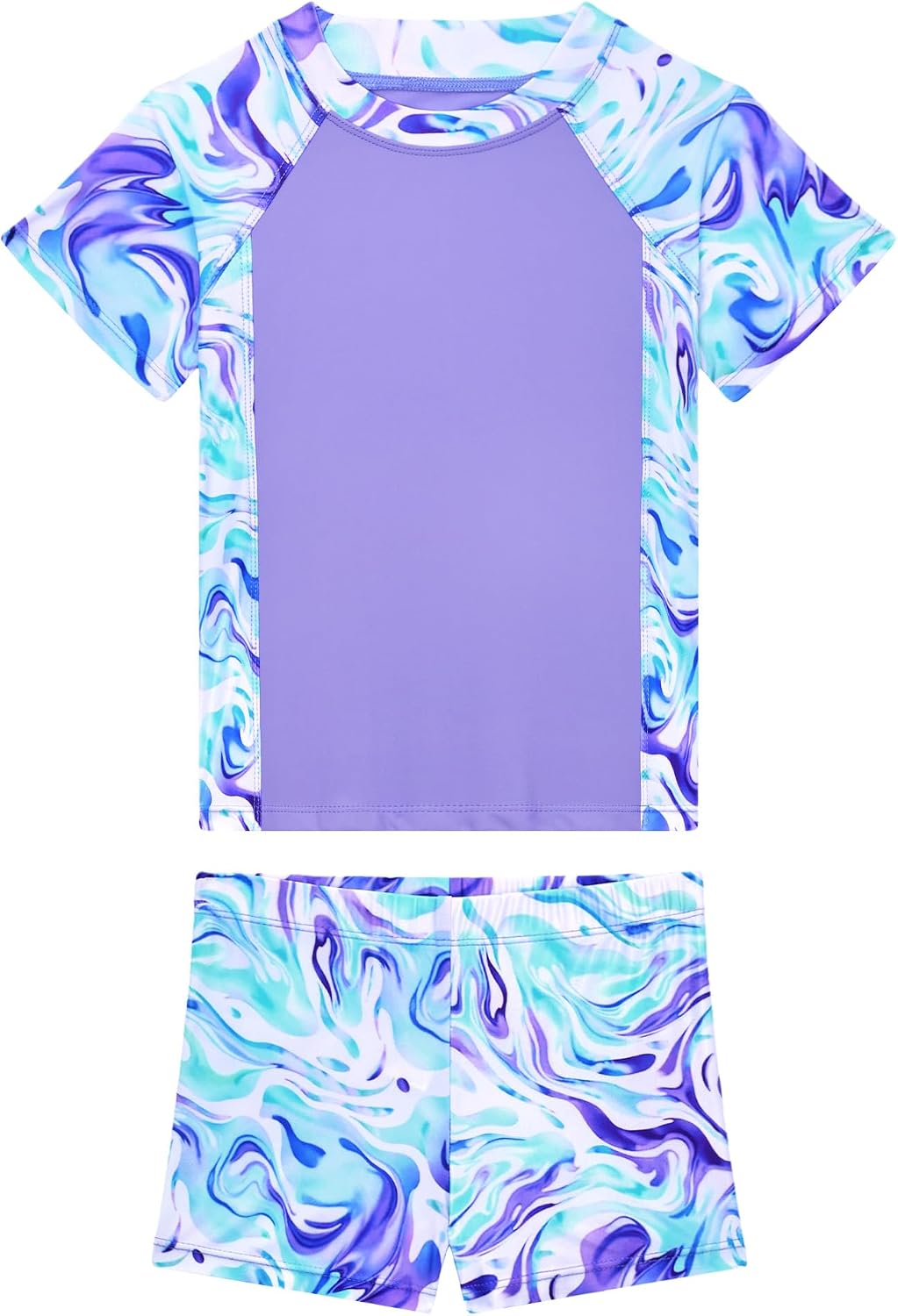 Girls Swimsuit 2 Piece Rash Guard Set Short Sleeve Bathing Suits UPF 50+ Summer Beach Swimwear