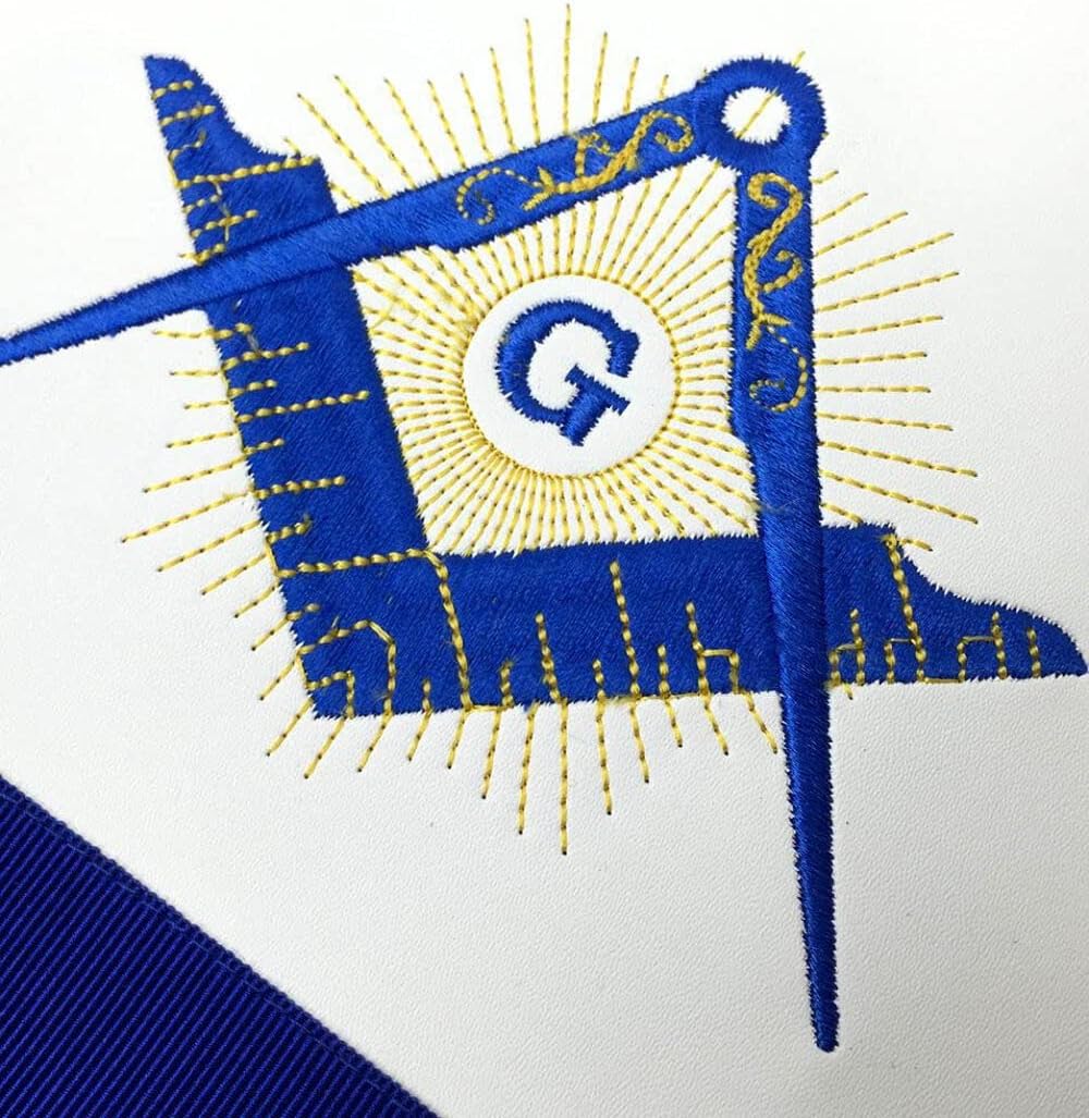 BRICKS MASONS Master Mason Blue Lodge Apron - White & Navy Blue Machine Embroidery