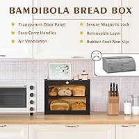 Vista 3 de Panera para encimera de cocina, almacenamiento de pan de bambú de doble capa de gran capacidad con puerta transparente, caja de pan fácil de Negro