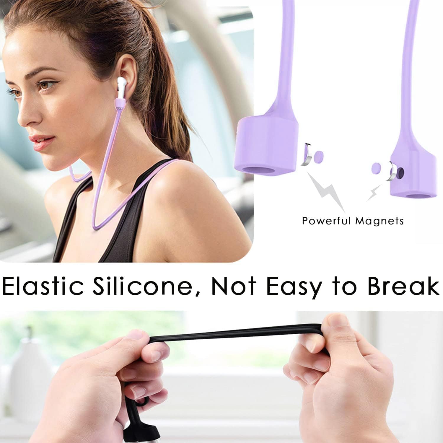 1 Pack Ultra Strong Magnetic AirPod Straps, Soft Silicone Anti-Lost Neck Lanyard Compatible with AirPods Pro 3rd 2025, AirPod 4th, AirPod Pro 2nd/1st, Air Pod 3rd, Air Pod 2nd/1st-Purple - Image 3