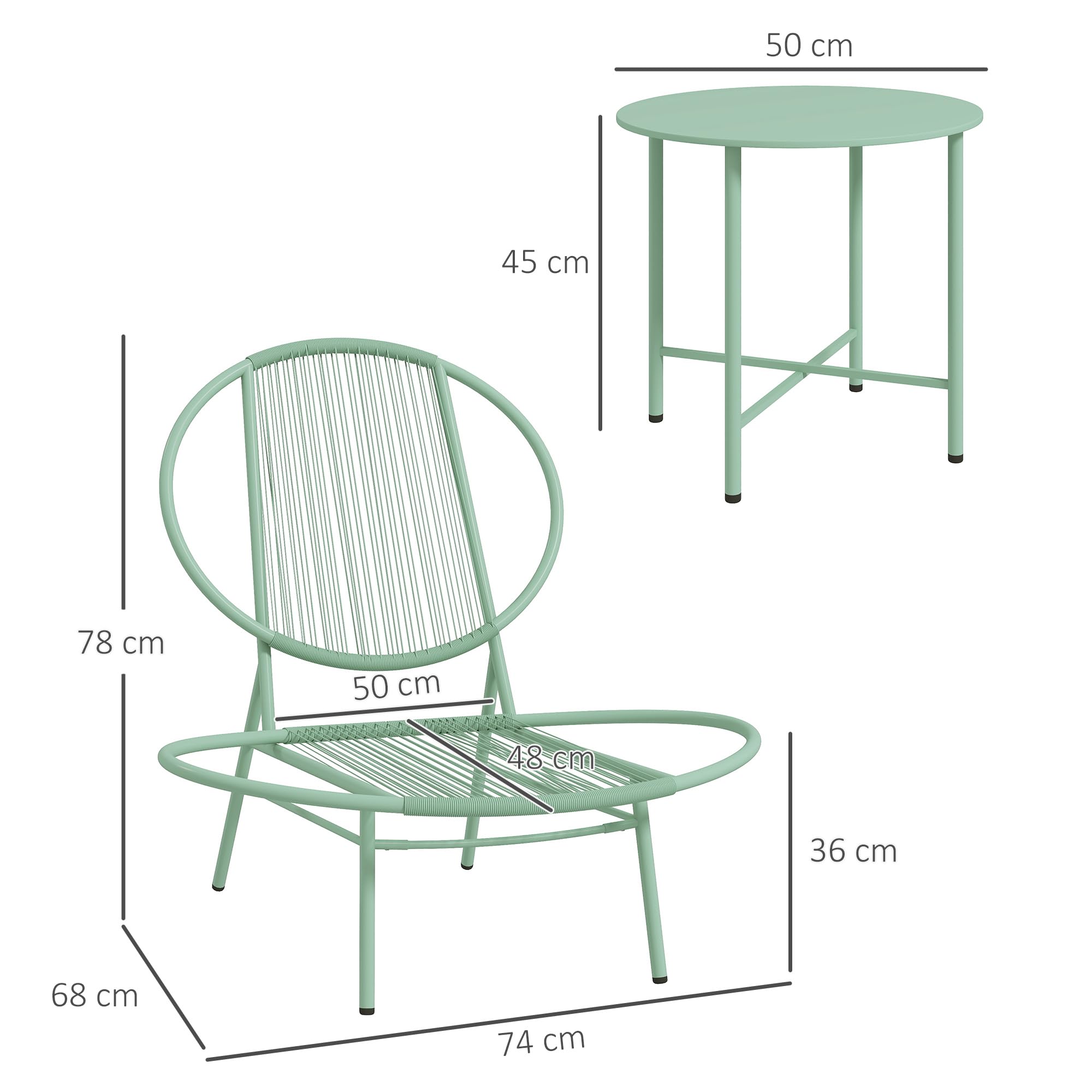 Outsunny Bistro Set 3 pièces en acier résistant aux intempéries meubles de jardin table de bistrot chaises ergonomiques