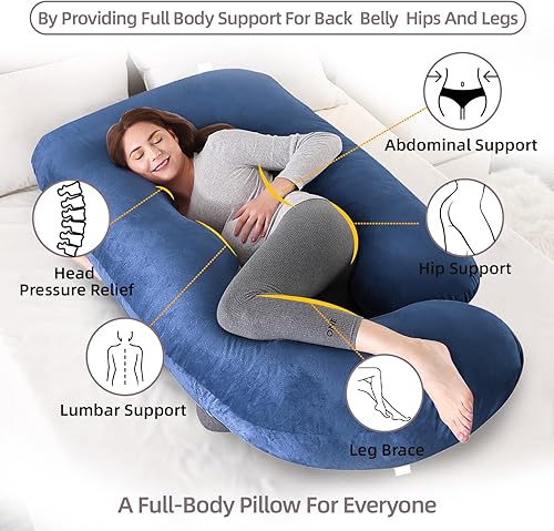 Miniatura 9 de Almohadas de embarazo de cuerpo completo de 60 pulgadas para dormir, almohada de embarazo refrescante en forma de U, almohadas de maternidad para