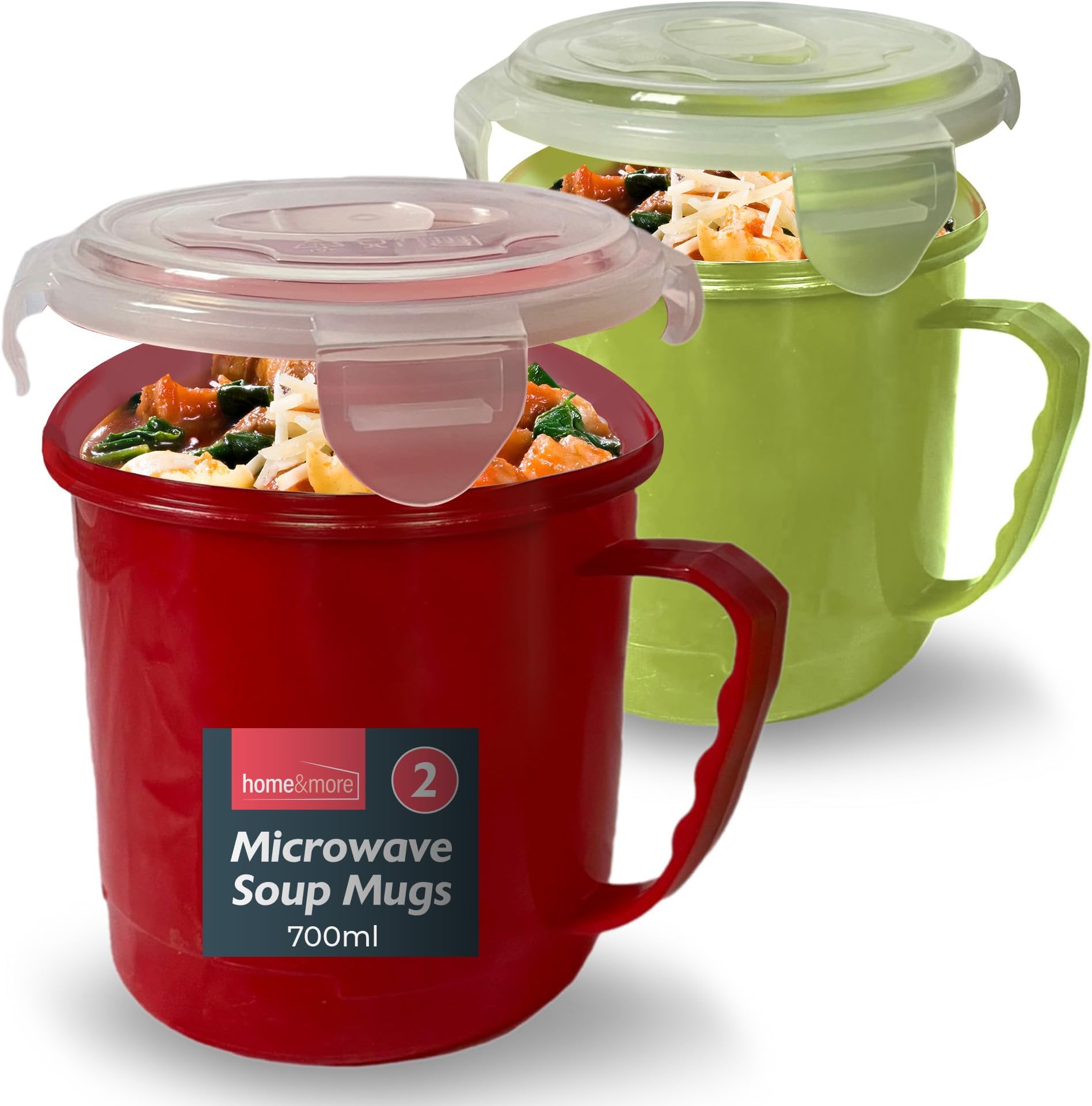 SOL 2pk Microwave Soup Containers 700ml Microwave Soup Mug with Lid Heat Resistant Reusable Food Holders Leak Resistant Portable Meal Prep Storage Suitable Home Office Work Lunch Use