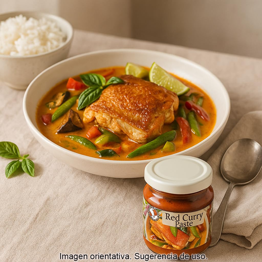 Pasta de curry rojo tailandés 195 g frasco vidrio picante medio base curry Thai