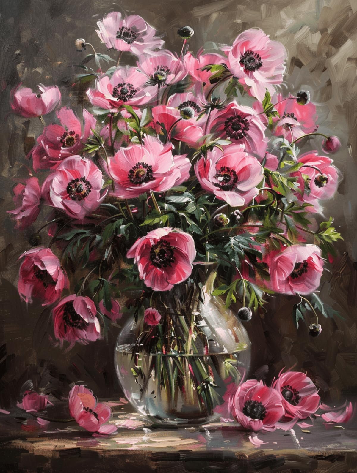 LFYNIORS DIY Perlenstickerei Komplett Set Rosa Blumen In Einer Vase Nadelstich-Set Mit Perlen Und Kreuzstich-Set Mit Buntem Stickgarn Und Perlen 40x50cm