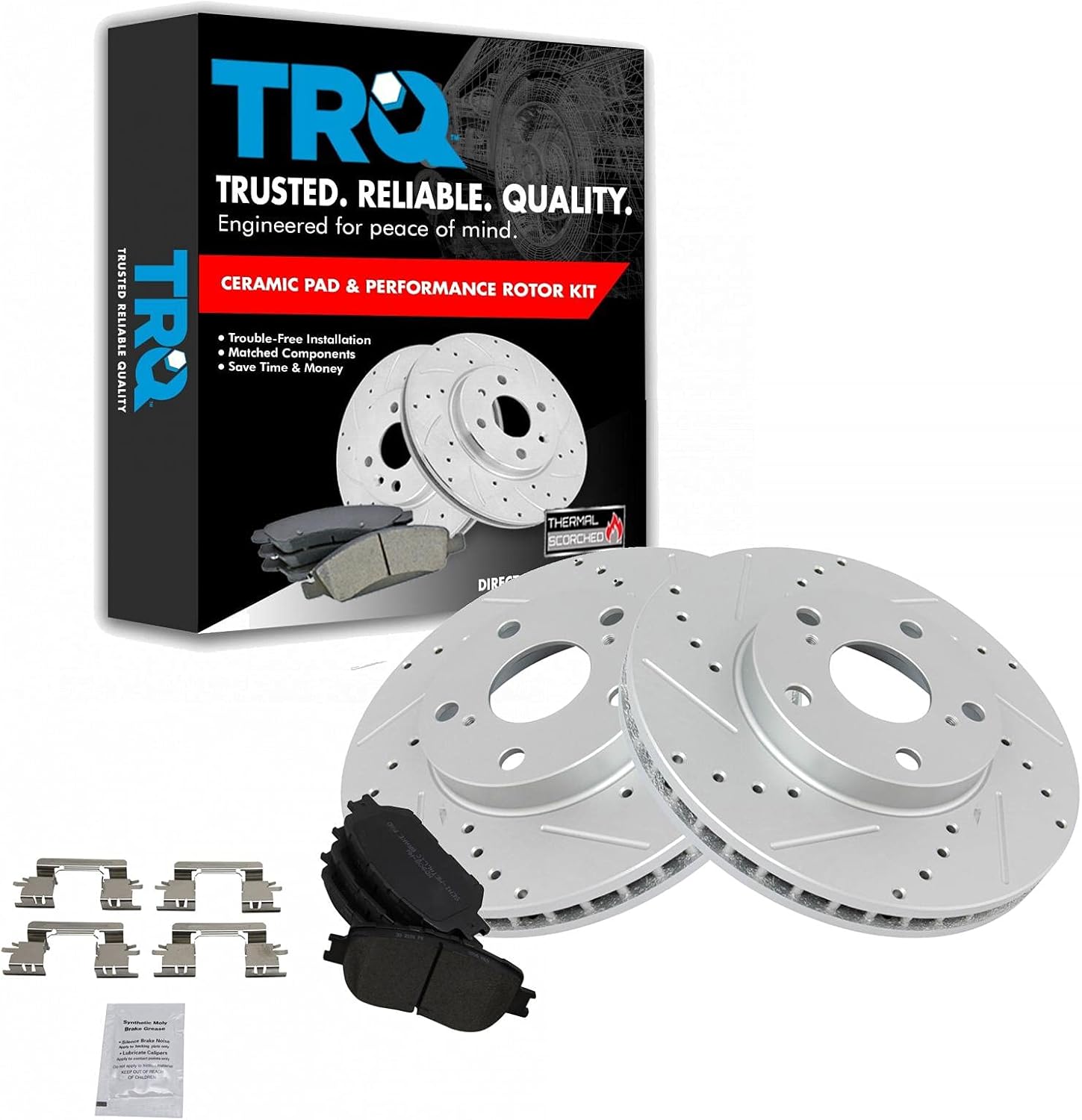 TRQ Front Performance Brake Pad & Rotor Kit Brake Pads Brake Rotors Set Semi-Metallic Compatible with 2002-2006 Toyota Camry