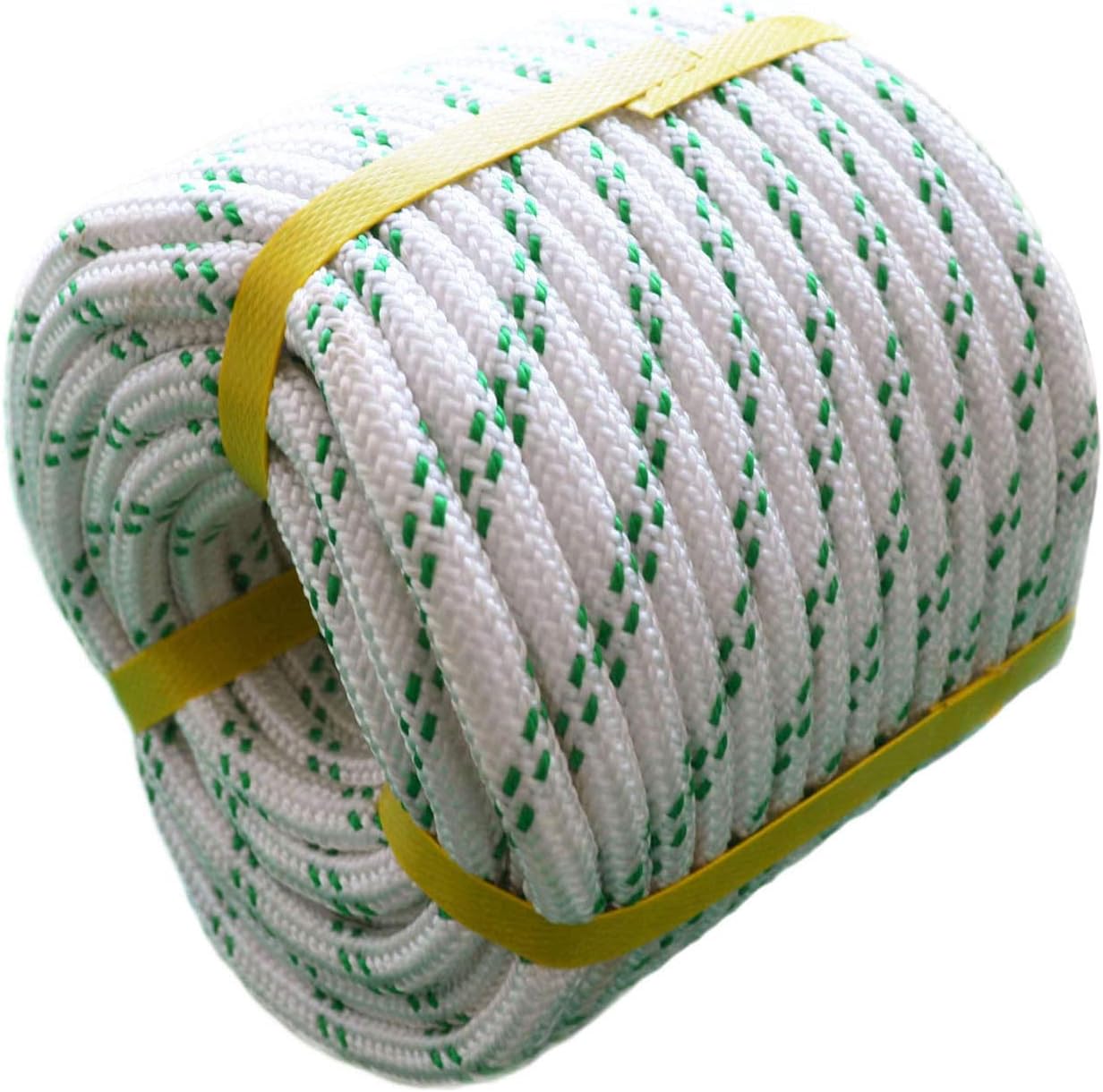 YuzeNet Braided Polyester Arborist Rigging Rope (3/8" X 50') Strong Pulling Rope for Sailing Climbing Camping Swings,White/Green