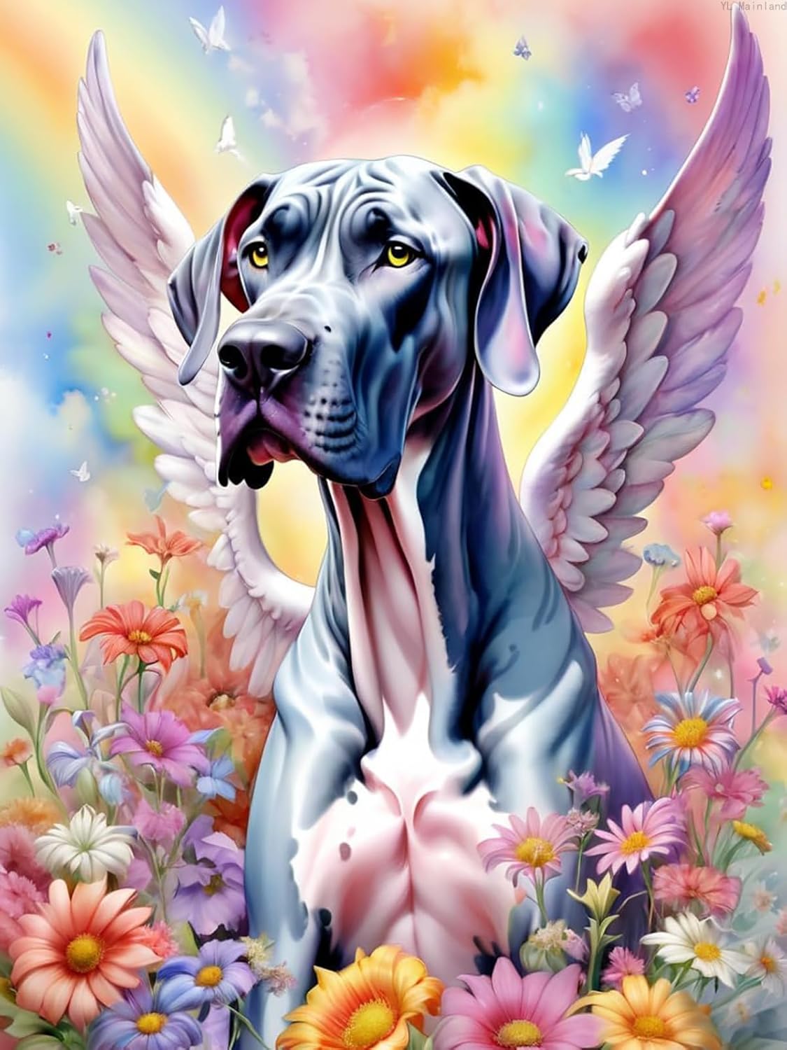 YL Mainland Diamond Painting Kits, 5D Great Dane Diamond Art Kits, Colorful Animal Angels Full Drill for Adults Beginner, Angels Diamond Painting Kits Perfect for Home Wall Decor 12x16inch
