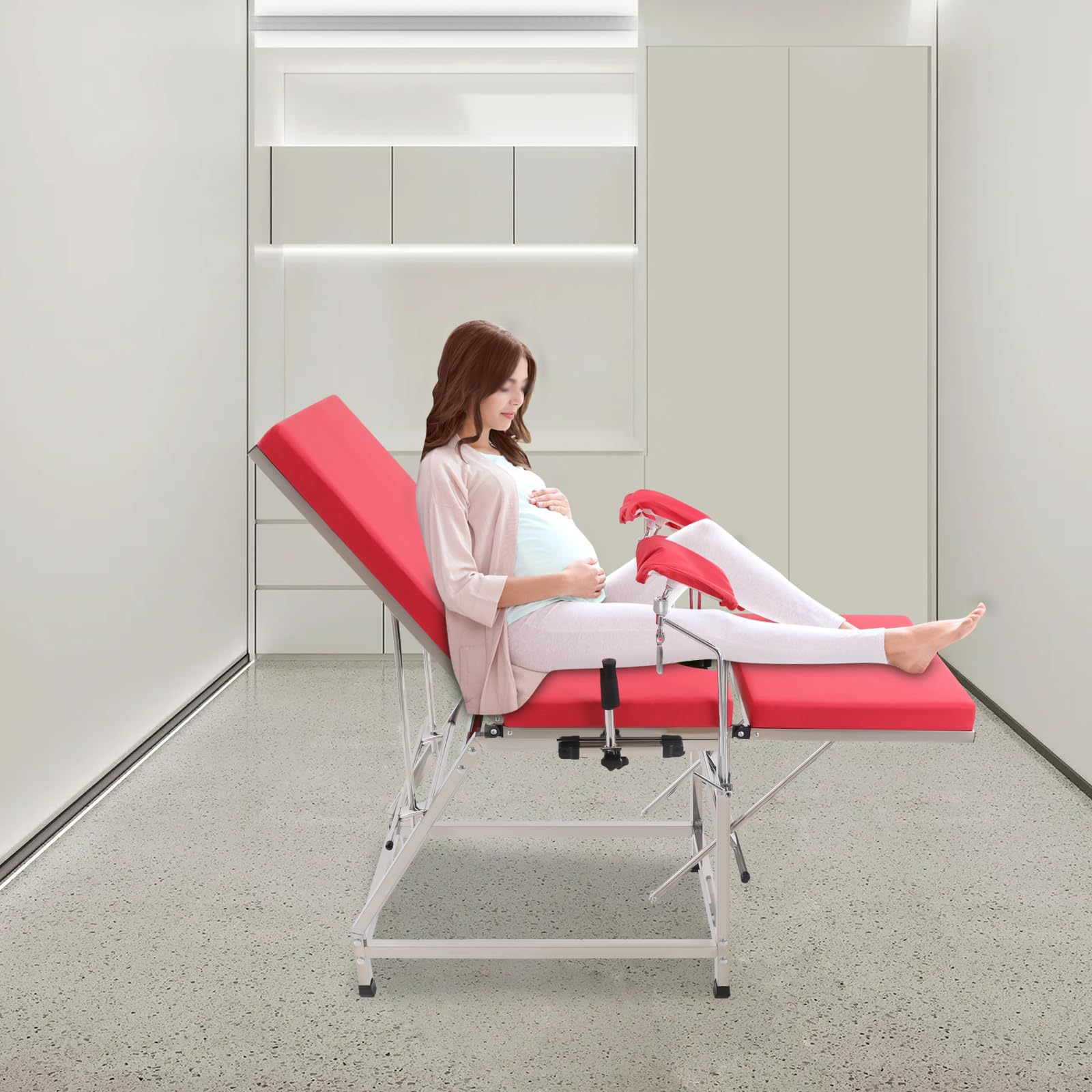Sedia da ginecologo, regolabile con schienale e gamba, sedia ginecologica a forma di U, portata fino a 200 kg, per cliniche ospedali, 102 x 77 31 cm (rosso)