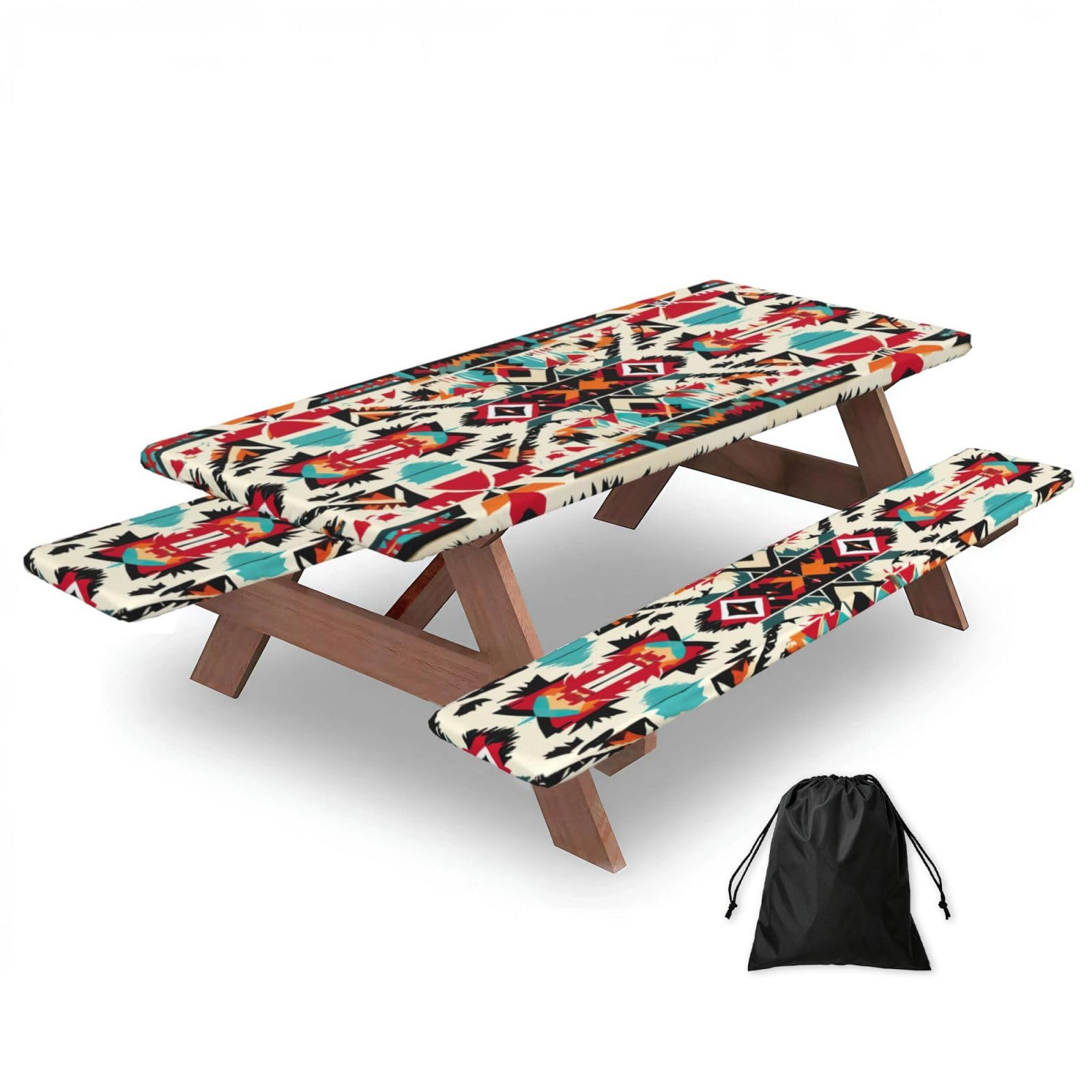 Zyjhyy Black Native American Pattern Print 3 Pack Wipeable Picnic Bench Cover And Table Cover Lightweight Table Cloth For Camping Outdoor