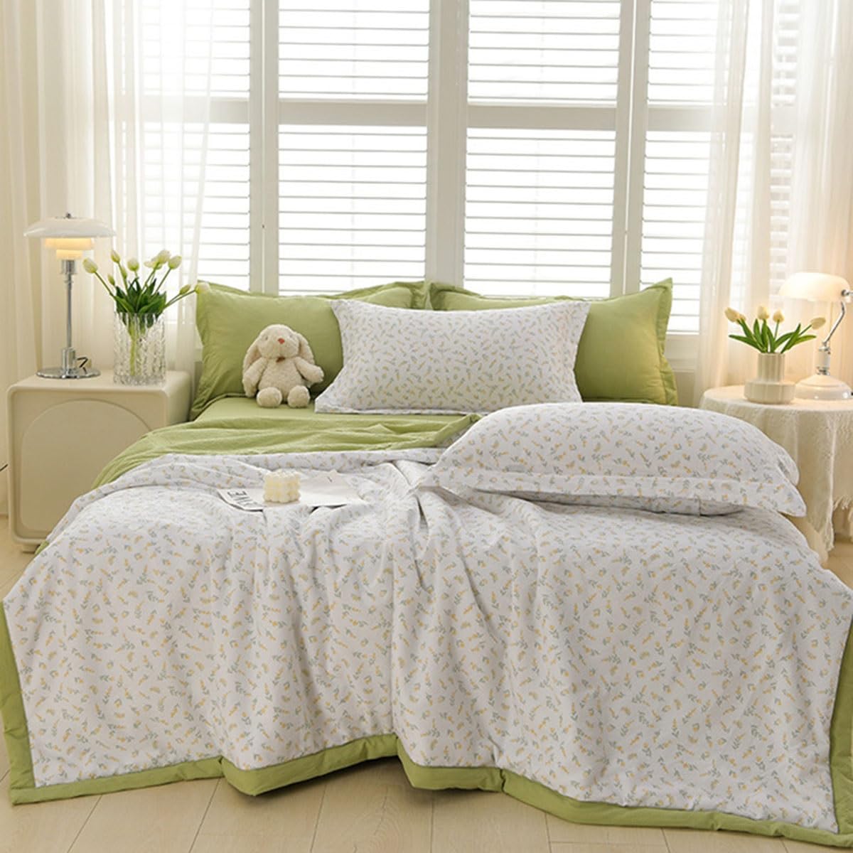 SYXMPFRHO Bedspread Florals Printing Quilted Bedspreads, Soft Comforter Bed Throw Microfiber Bed Spread, Reversible Quilted Throw, for All Season Bedroom Decorative(V,200x230cm)