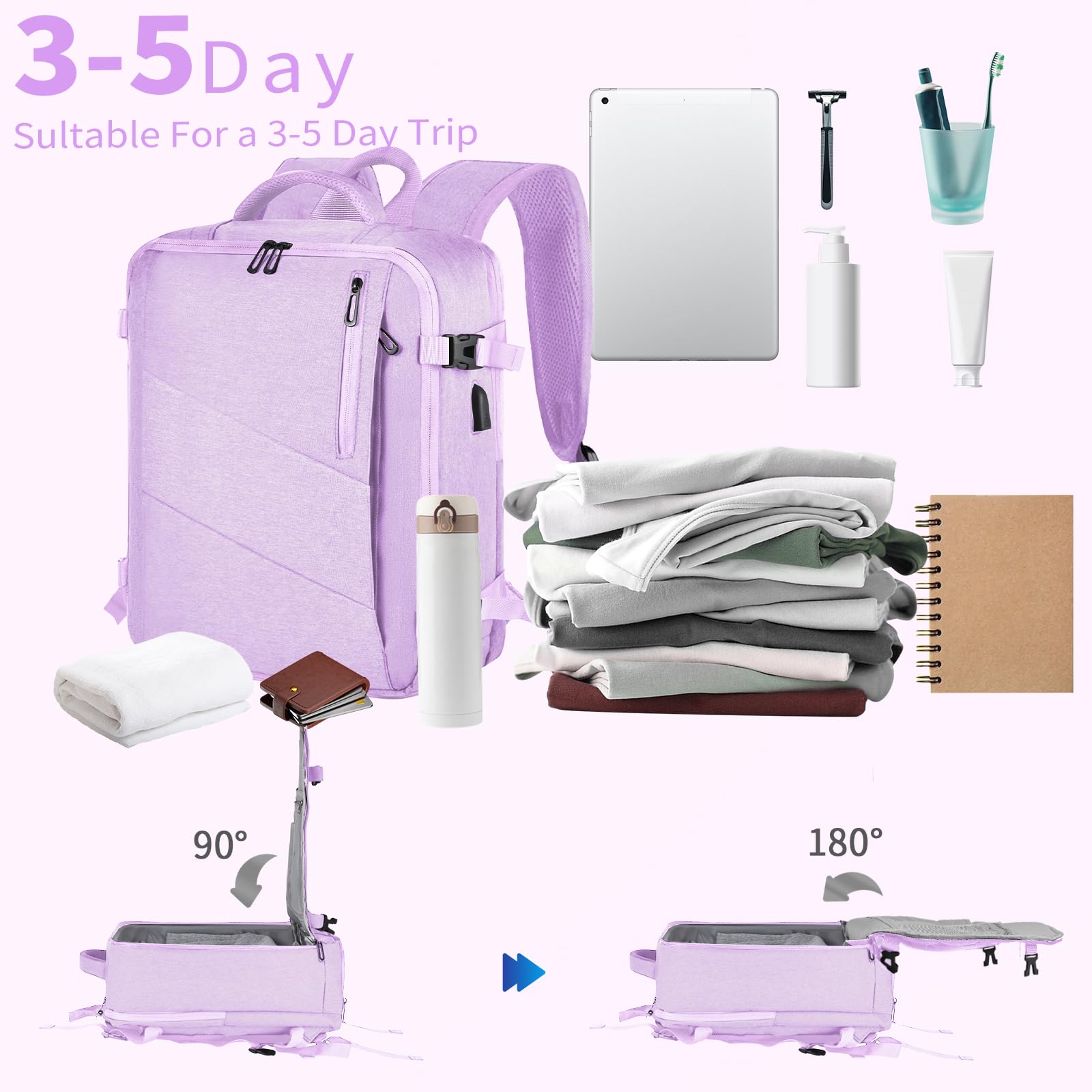 Leyrica Zaino da Viaggio per Easyjet 45x36x20, Bagaglio a Mano Borsone Cabina Zaino per Viaggiare in Aereo per Laptop Daypack Casual Zaino Università Zaino (Viola)