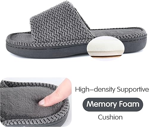 Miniatura 6 de Pantuflas para mujer, con puntera abierta, cómodas pantuflas de espuma viscoelástica para mujer, para verano, para la casa, dormitorio, color negro,