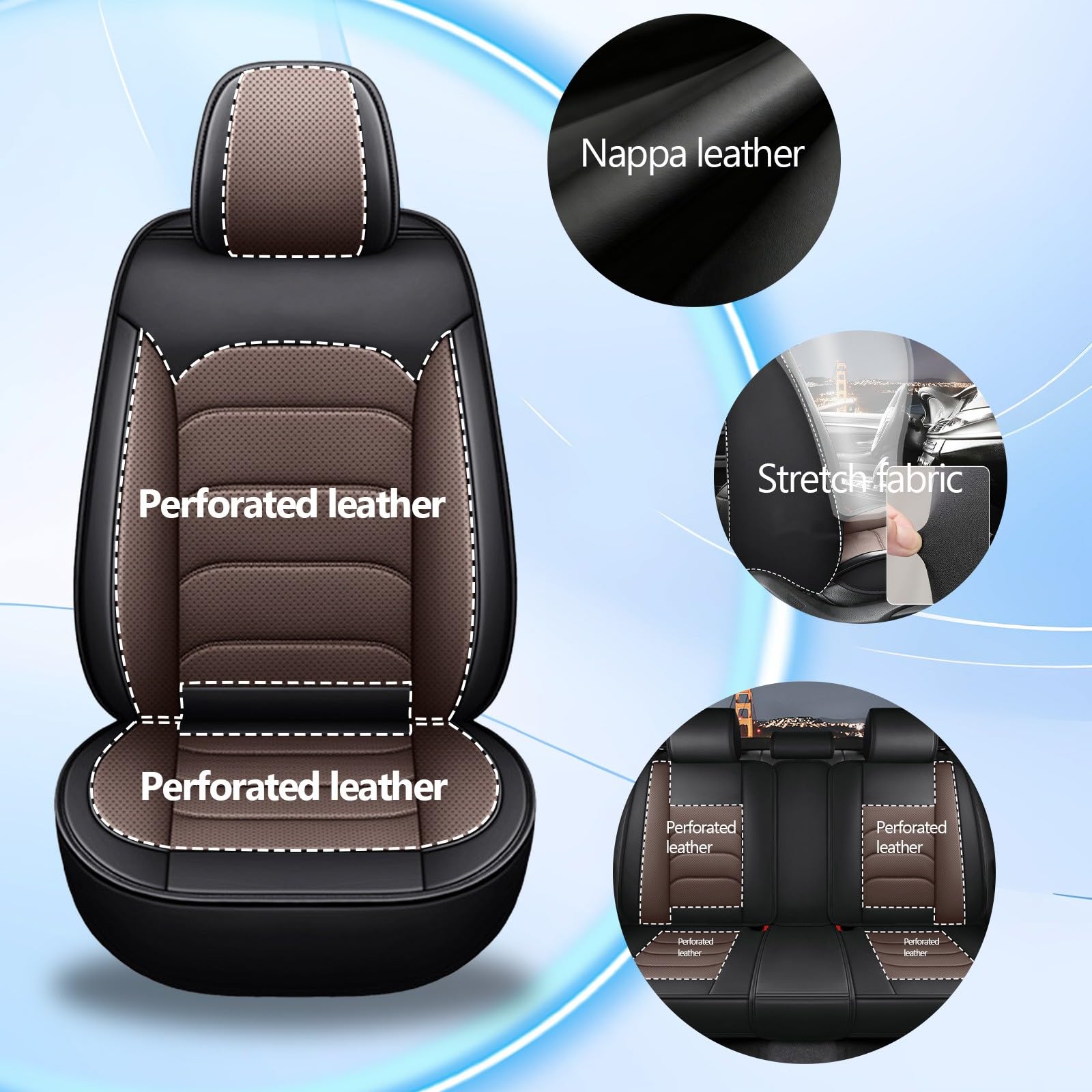 Genérico Funda Asiento Coche para Citroen C3 Aircross 2021-2026, 5 Piezas Piel Sintética, Impermeable y Antidesgaste – Protectores Asiento Coche Delanteros y Traseros, Fáciles de Limpiar