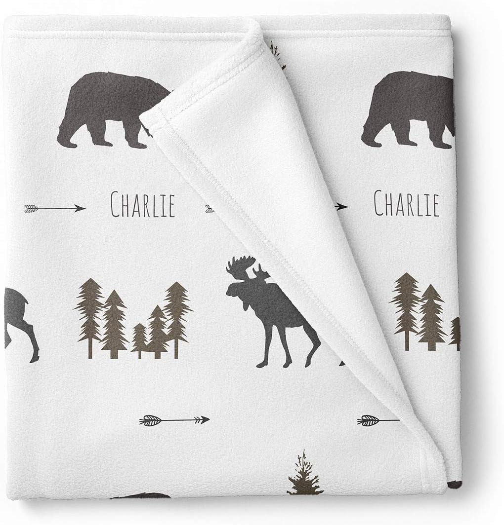 Woodland Animal Moose and Bear Personalized Baby Name Blanket