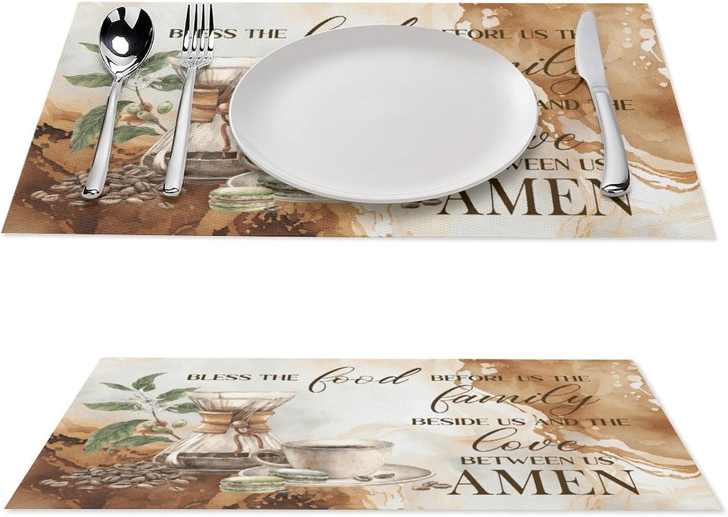 Coffee Time Placemats Set of 4, 12x18 Inch Farmhouse Retro Coffee Bean Cup Latte Tea Dessert Watercolor Holiday Cafe Table Mats for Party Kitchen Dining Decoration image 3