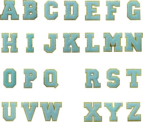 Miniatura 4 de Parches de letras de felpilla termo-adhesivas de 2.2", parches de letras de felpilla para ropa (1 juego de 26, azul)