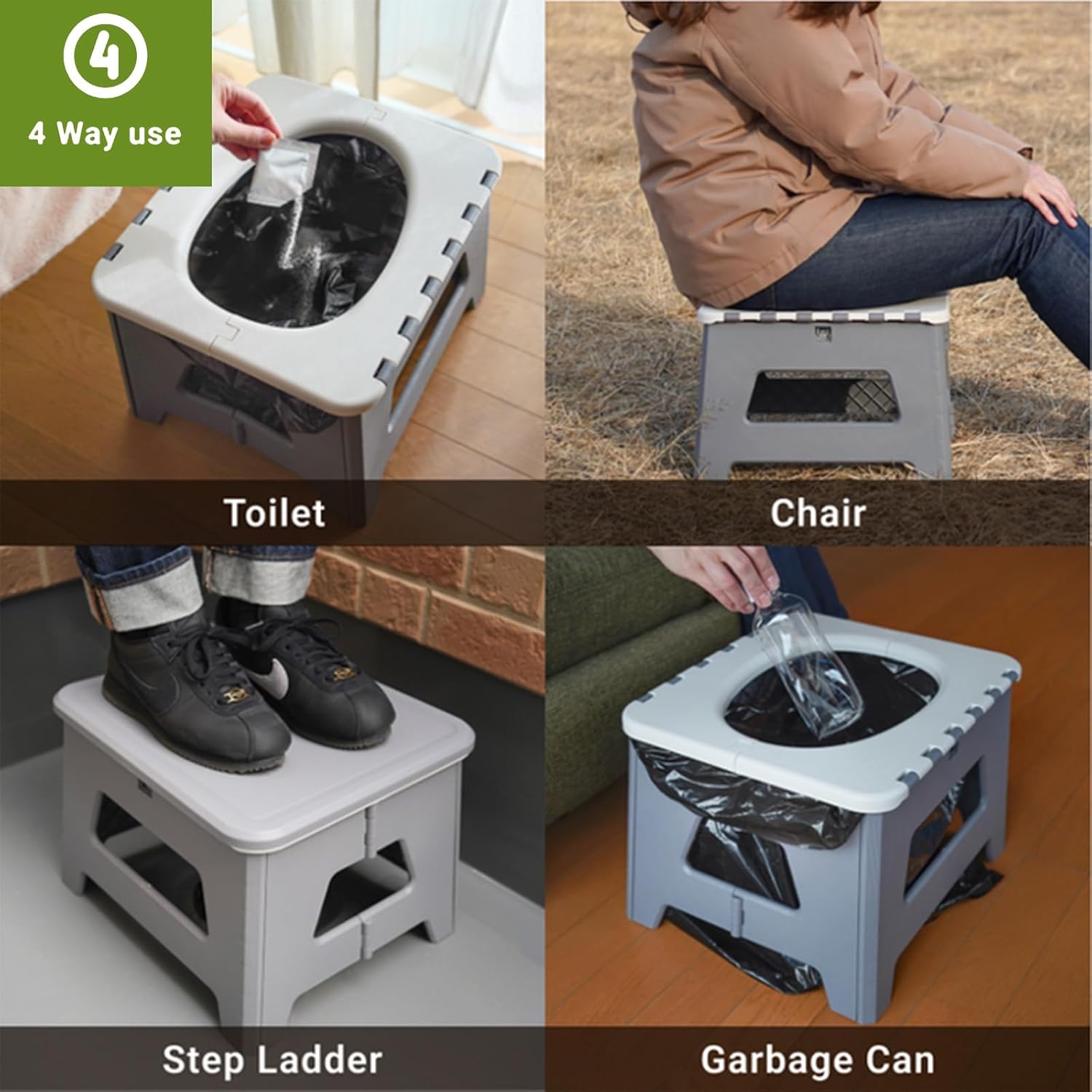 Wanheart Portable Toilet for Adults, Folding Camping Toilet with Lid & Solidifier, Emergency Seat for Limited Mobility, Compact Potty for Home, RV & Travel, Anti-Slip Design (Brown)