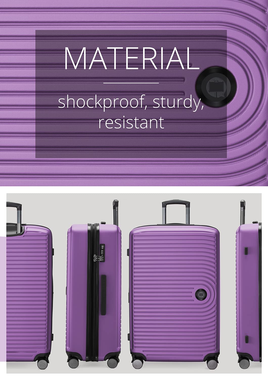 HAUPTSTADTKOFFER Mitte - Valigia Rigida Grande, TSA, 4 Ruote, Bagaglio da Stiva con Espansione di Volume di 8 cm, 77 cm, 130 L, Melanzana