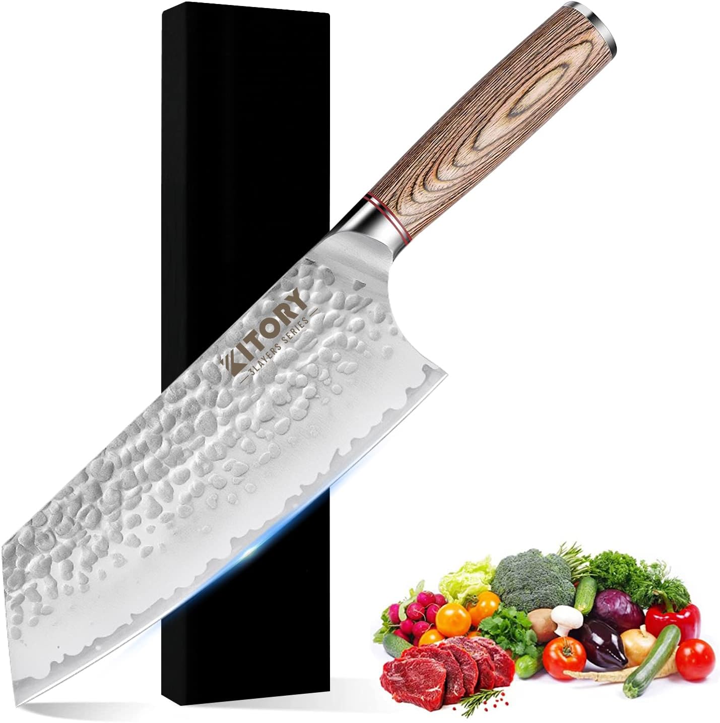 KITORY Cleaver Knife, Professional Kitchen Knife 7.7 Inch Meat Cleaver