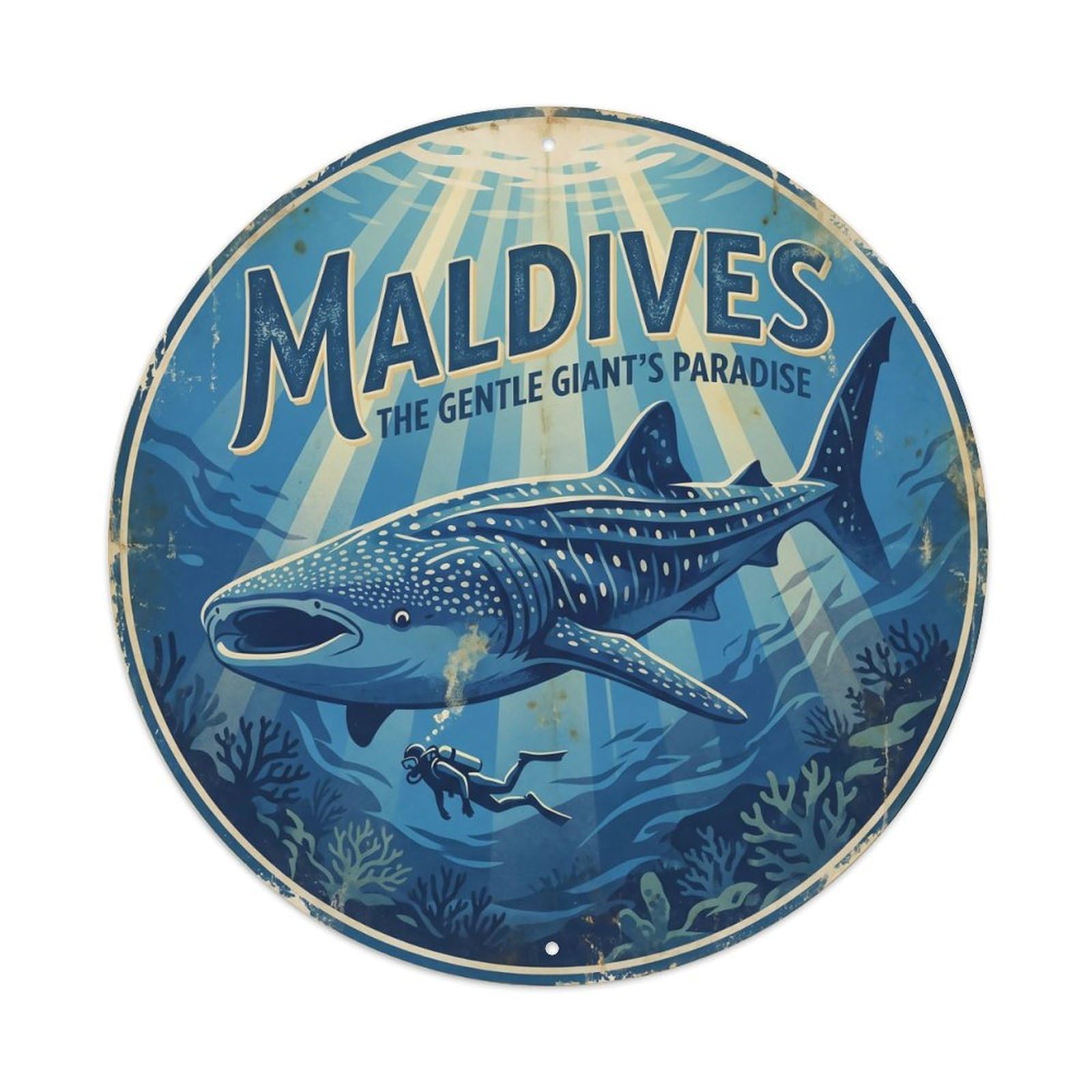 Odgynaw 8X8inch(20X20cm) Maldives Whale Shark Diving Travel Coral Garden Metal Tin Sign