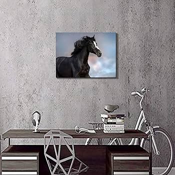 Amazon.co.jp: 黒い馬の絵画キャンバスアート:野生動物絵のプリント Amazon.co.jp: 黒い馬の絵画キャンバスアート:野生動物絵のプリント