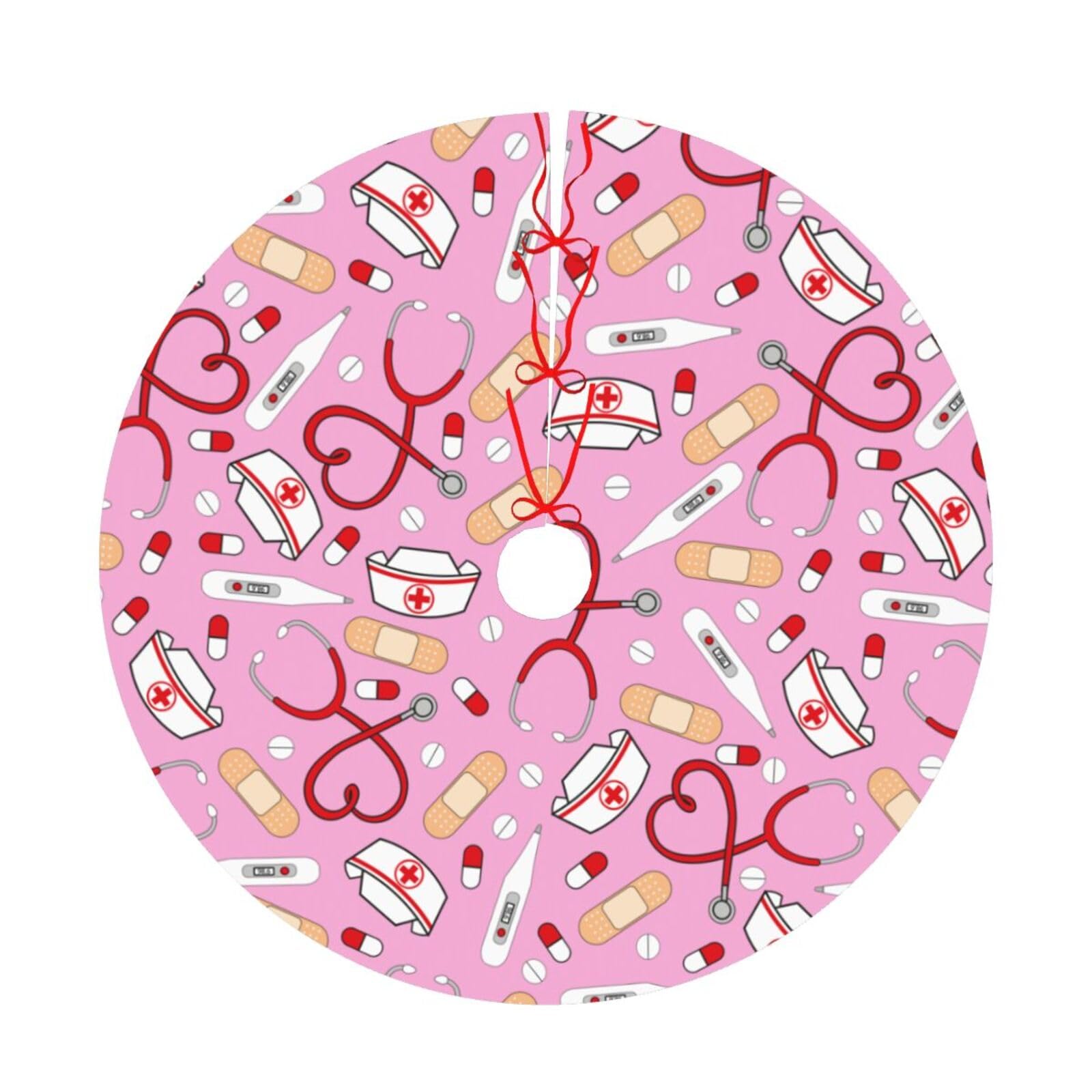 Medical Thermometer Nurse Hat Christmas Tree Skirt 36 Inches, Medical Stethoscope Xmas Tree Skirt Home Decoration New Year Holiday Party Ornaments