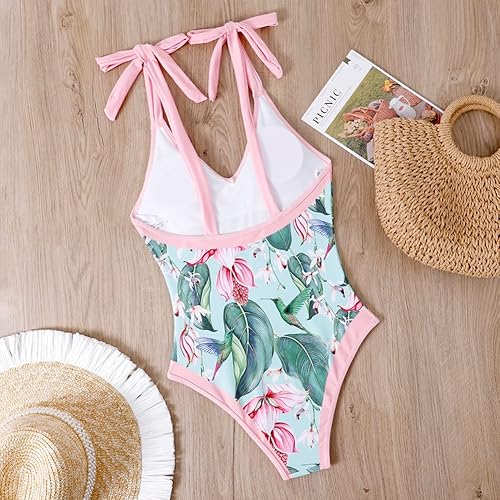 Miniatura 6 de IMEKIS - Traje de baño de playa de 2 piezas para mujer, con estampado floral, de estilo tropical y con falda envolvente para salida de baño