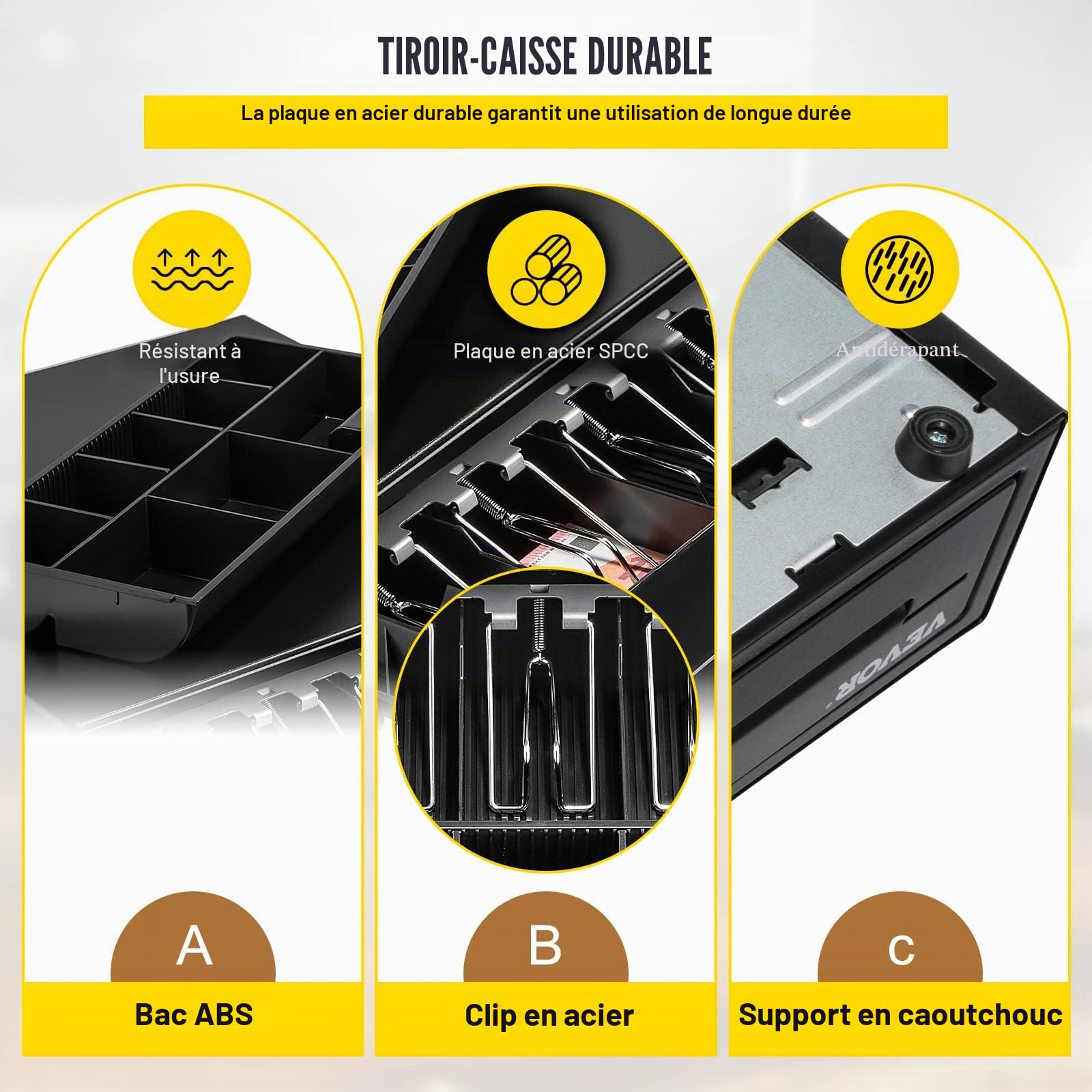 VEVOR Tiroir-Caisse Enregistreuse 41 cm Compartiments 5 Billets 8 Pièces RJ11/RJ12 POS Restaurant