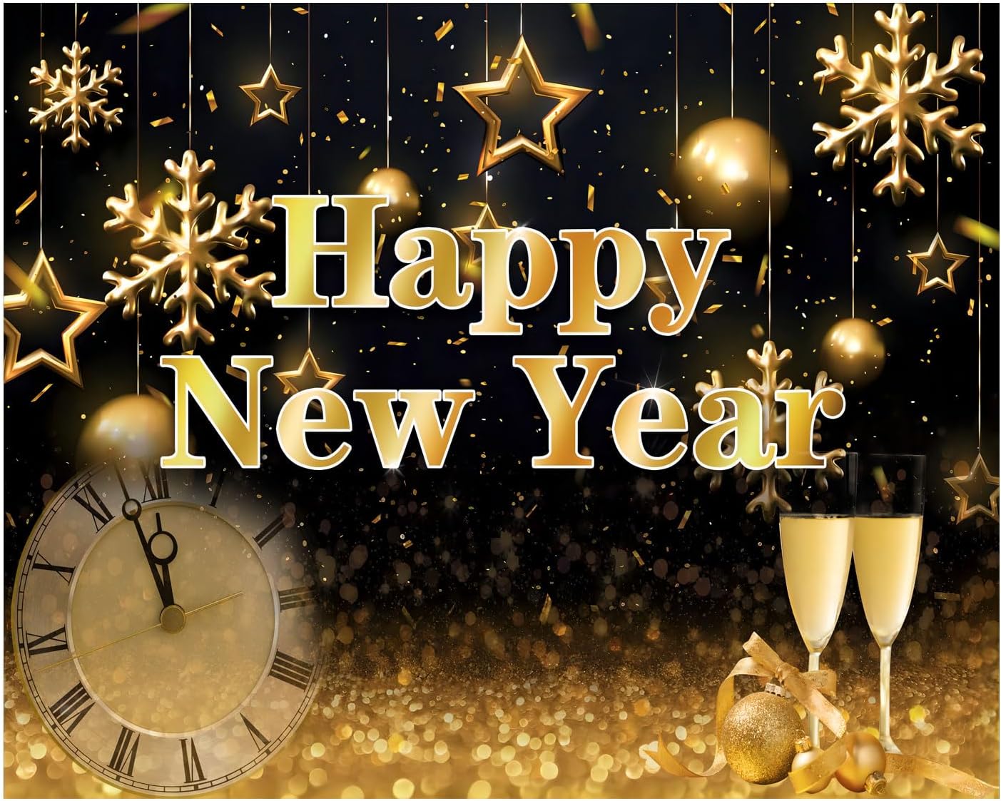 Amazon.com : YYNXSY 7x5FT Happy New Year Backdrop Black and Gold