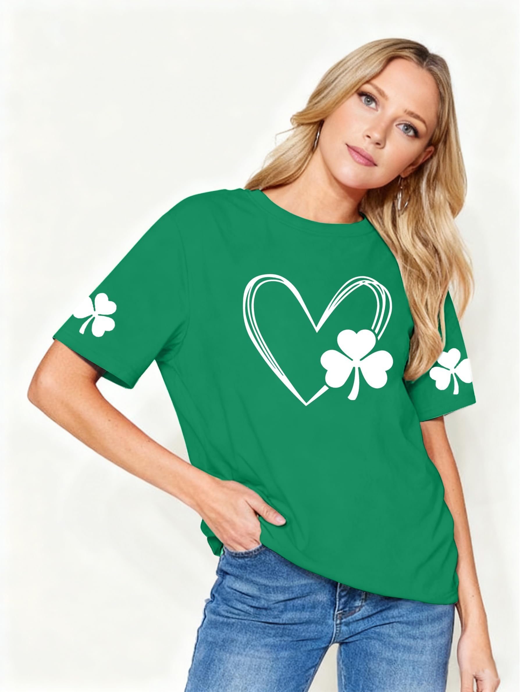 MEESHEEP Womens St Patricks Day Shirt: Lucky Shamrock Heart T Shirts Irish Green Tees — view 4