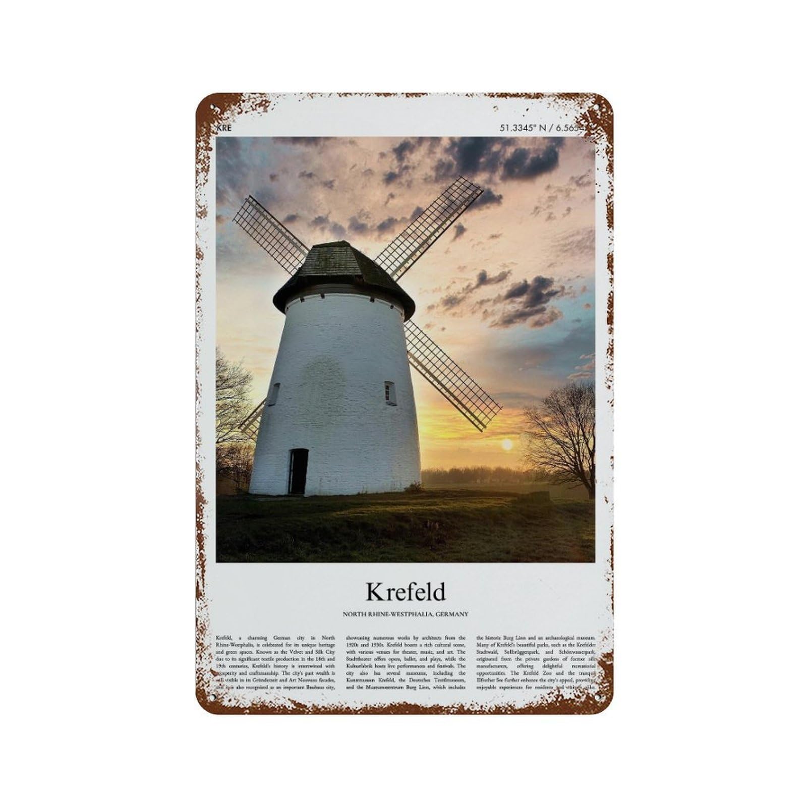 xiaoxiaoshen Krefeld North Rhine-westphalia, Germany City Scenery Wall Decor Art Metal Tin Poster Modern Home Decor Art Home Bar Shop Decorations Vintage Sign 30x20cm