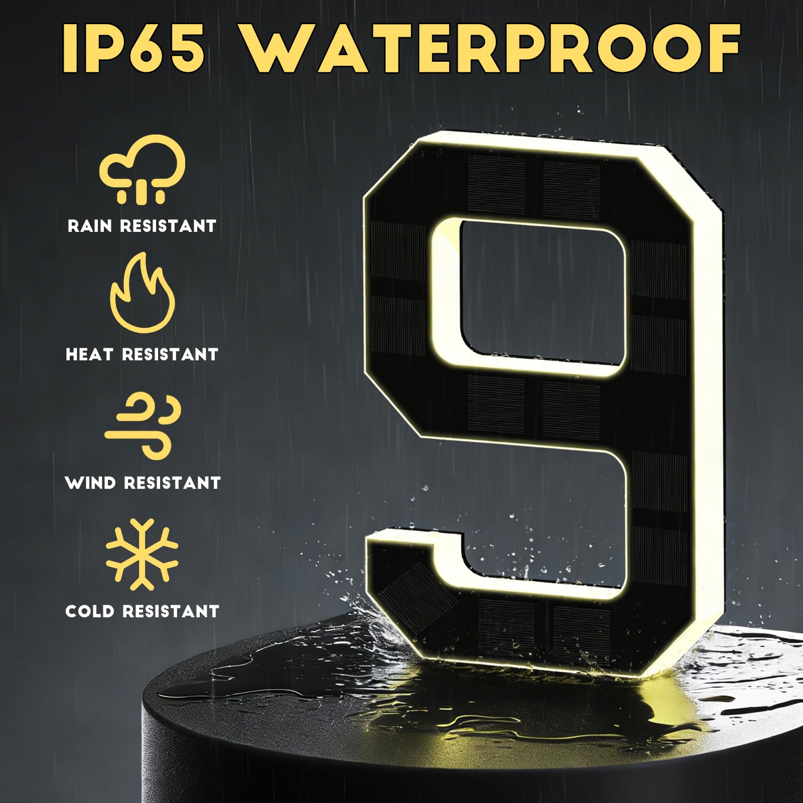 2026 New Solar House Numbers for Outside, Light Up Address Numbers for House, No Drill Adhesive or Screw Mount, IP65 Waterproof LED Illuminated Modern Address Sign, Dusk to Dawn (1, 9 inch) - 4