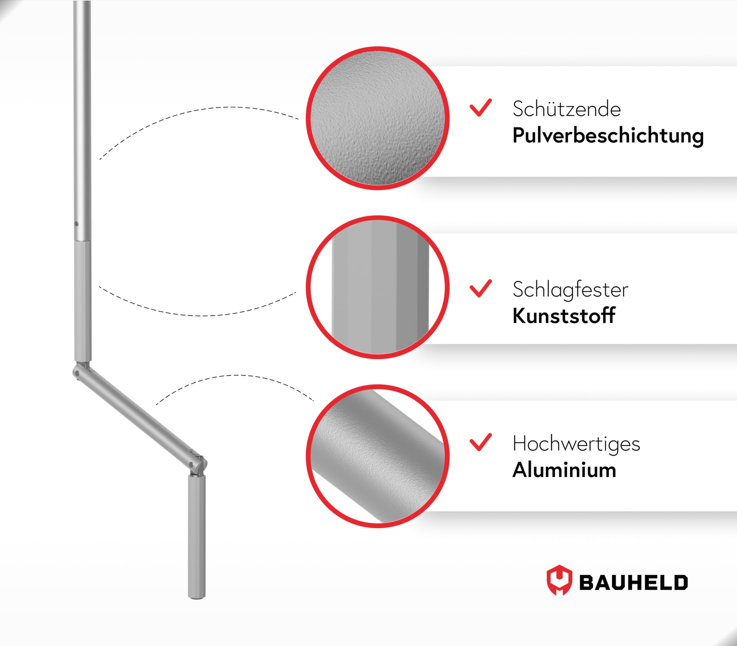 BAUHELD Kurbelstange für Rolladen 100cm [Made in Germany] - Hand-Kurbel für Gelenklager mit Ø11.9mm Zapfen - Rolladenkurbel aus rostfreiem Aluminium - Ergonomischer Handgriff - Grau - RAL7035