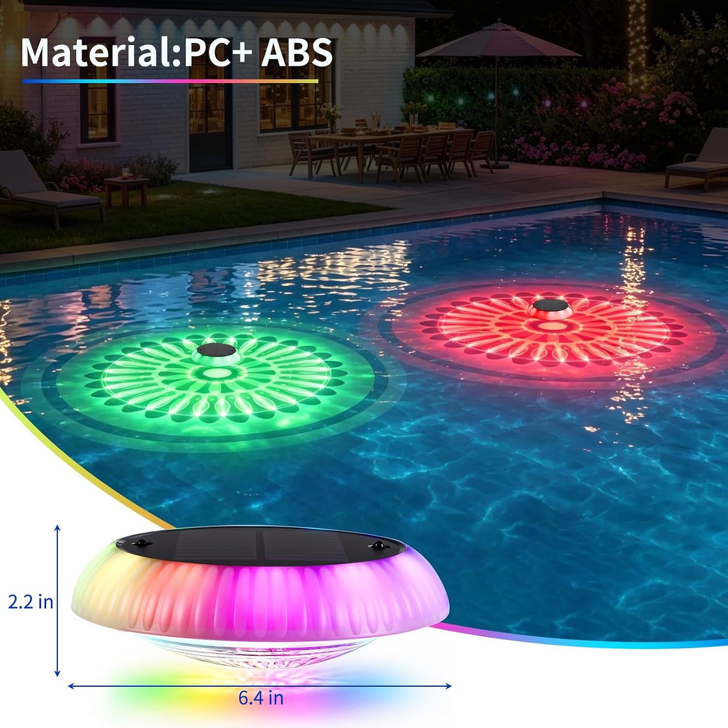 4-Pack Solar Floating Pool Lights, Upper & Lower Dynamic RGB Color-Changing, Waterproof Floating Pool Lights Solar Powered for Pools, Tubs, Outdoor Parties & Garden Decor