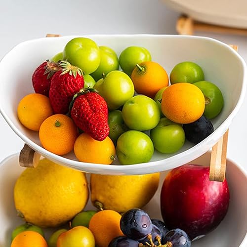 Miniatura 5 de RIQUIPAI Cesta de frutas de 3 niveles, cesta de frutas y verduras blancas, bandeja de frutas, soporte de cuenco para frutas, nueces, aperitivos,