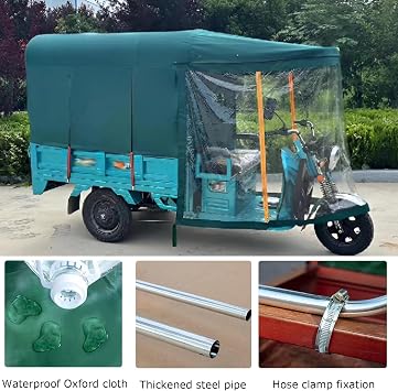 Folding Electric Tricycle Awning, Dump Truck Rainproof Tarpaulin with Zipper Pulls, Trike Cover Equipped with Safety Warning Strips for All Seasons(150X100CM)