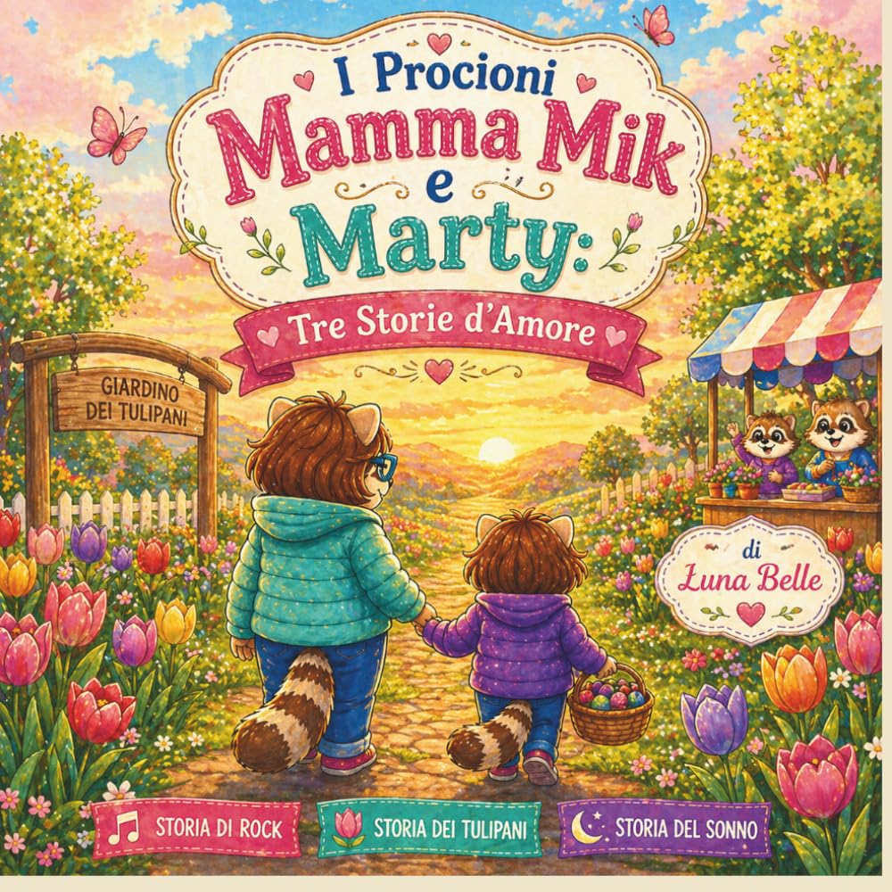 I Procioni Mamma Mik e Marty. Tre Storie d’Amore per Bambini: Un viaggio tra musica, tulipani e dolci sogni – libro illustrato e da colorare per bambini 3-7 anni
