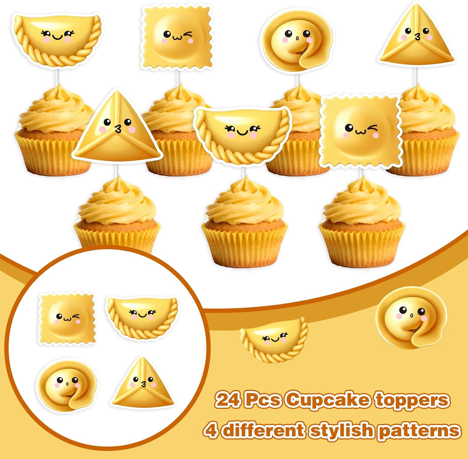 24 Pcs Holy Ravioli Cupcake Toppers - Ravioli Birthday Cake Decorations for Boys Girls, Double Sided Italian Pasta Party Supplies for Baby Shower kitchen Indoor Outdoor