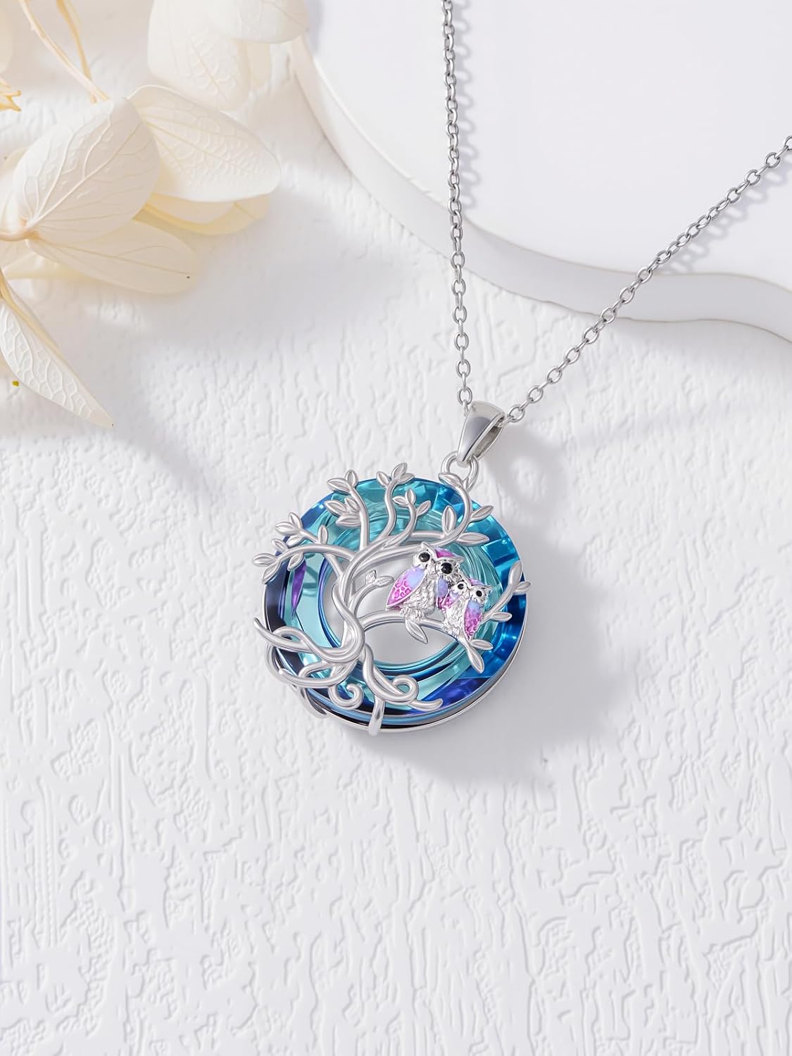TOUPOP Sterling Silver Tree of Life Hummingbird/Dragonfly/Owl/Panda Necklace Crystal Bird Jewelry Birthday Christmas Valentines Day Gifts for Her Girlfriend Mom - Image 5